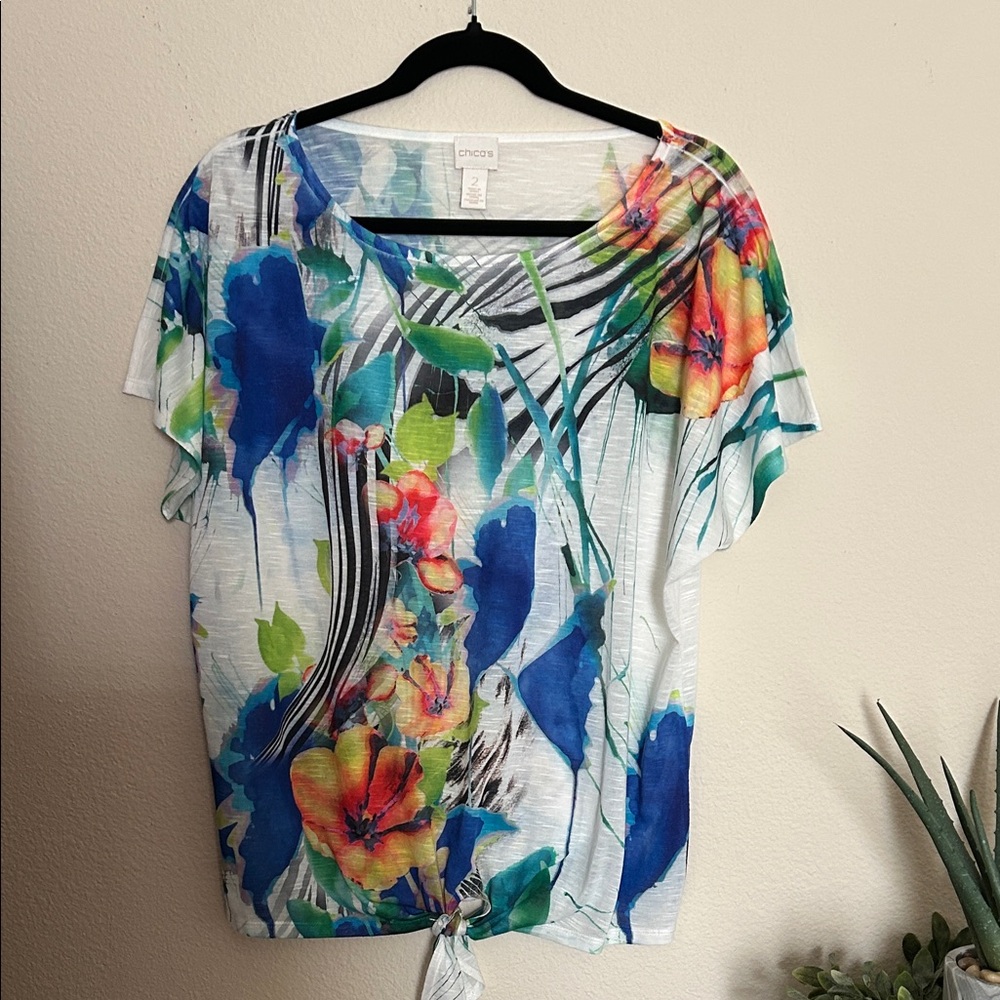 Chico's Vibrant Blue and Orange Floral Blouse